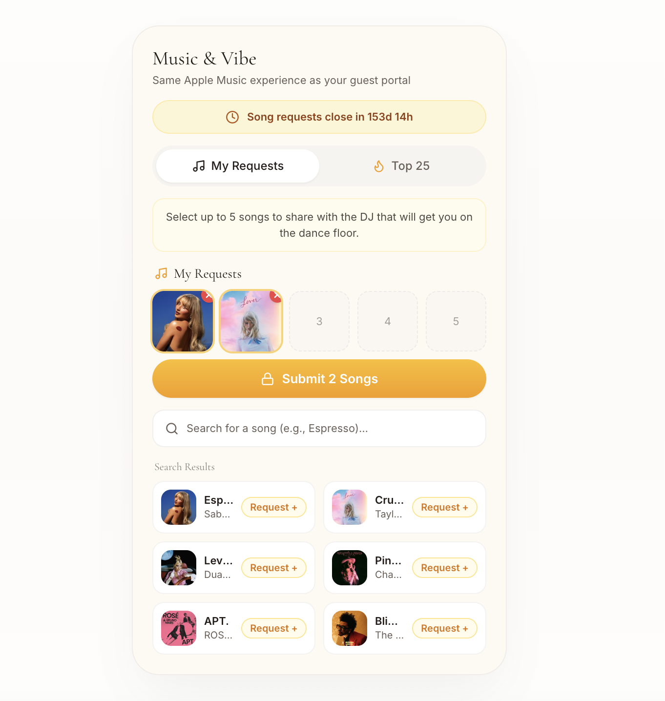WeddingOS music and song request module